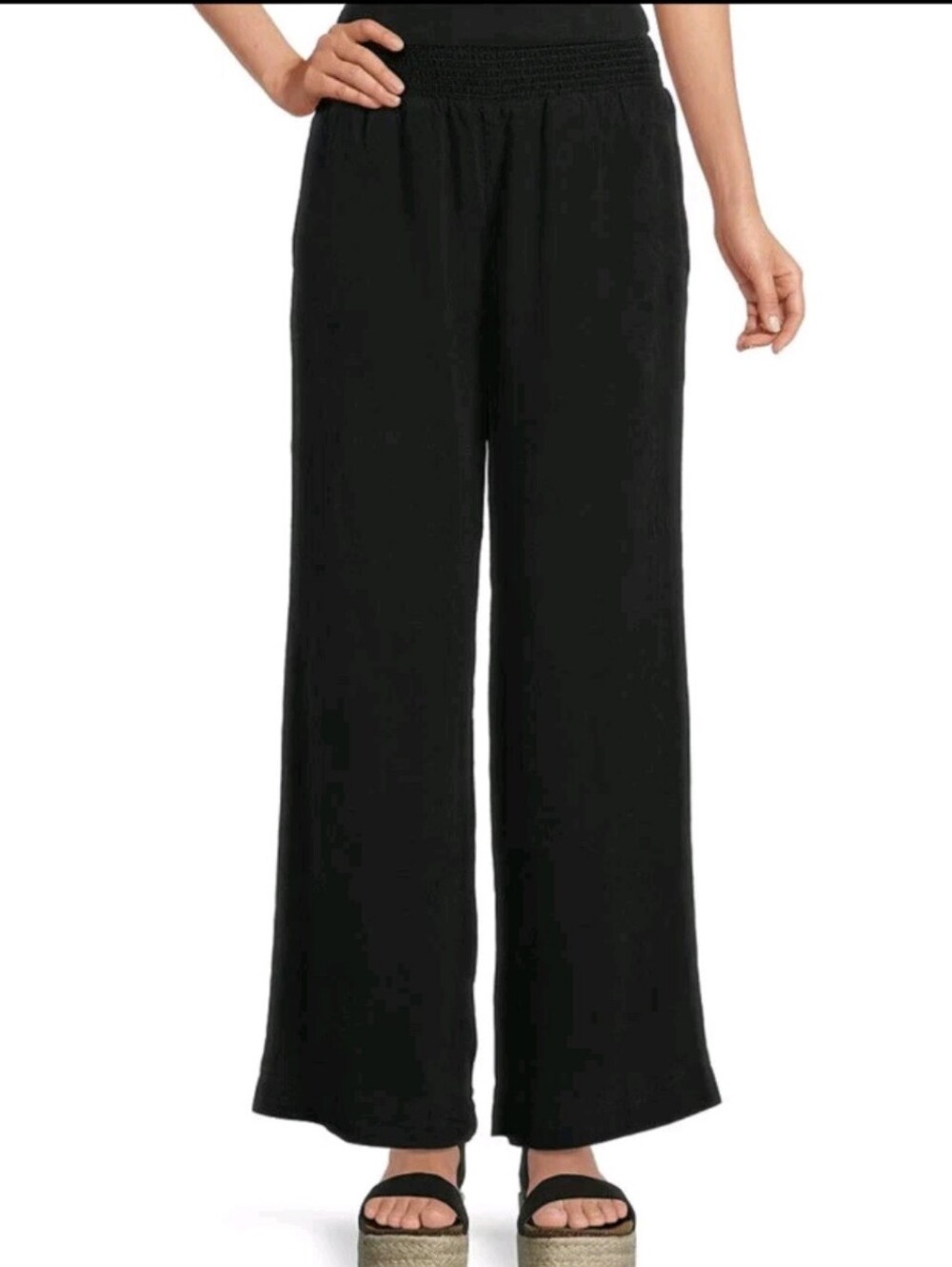 House of Harlow Ember Black Linen Smocked Wide Leg Paperbag Pants Medium